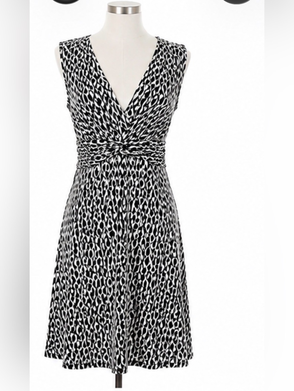 Max Studio Size Small Black White Geometric Faux Wrap Dress